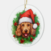 Bruine Poedel Kerstkrans Keramisch Ornament (Links)