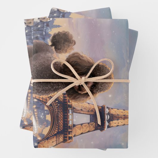 Bruine Poedel Winter in Parijs Schilderij Decoupag Inpakpapier Vel (In situ)