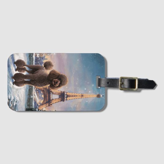 Bruine Poedel Winter in Parijs Schilderkunst Bagagelabel (Voorkant (horizontaal))