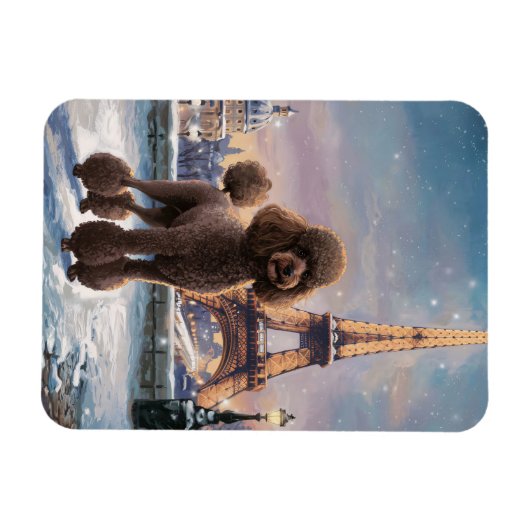 Bruine Poedel Winter in Parijs Schilderkunst Flexi Magneet (Horizontaal)