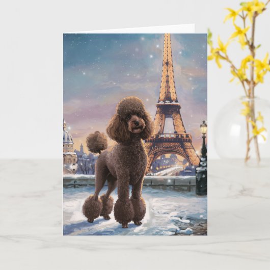 Bruine Poedel Winter in Parijs Schilderkunst Kaart (Gele Bloem)