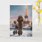 Bruine poedel Winter in Parijs Schilderkunst Kunst Kaart (Gele Bloem)