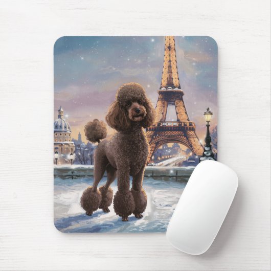 Bruine Poedel Winter in Parijs Schilderkunst Muismat (Met muis)