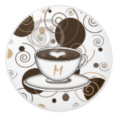 Bruine pokadots en grillen koffiepatroon keramische knop (Voorkant)