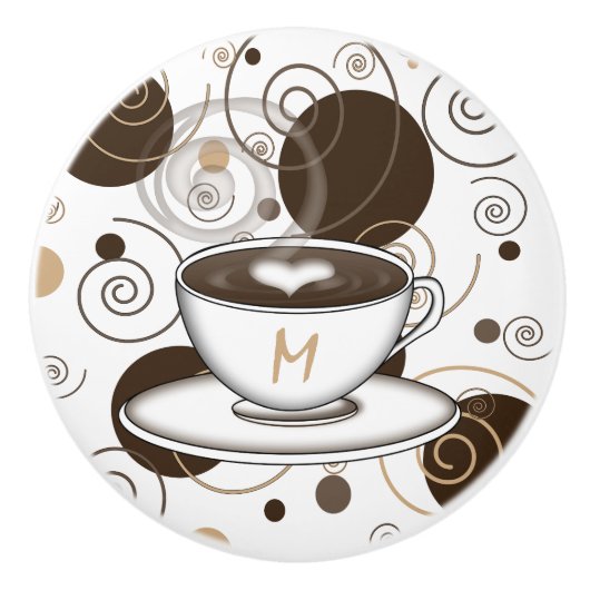 Bruine pokadots en grillen koffiepatroon keramische knop (Voorkant)