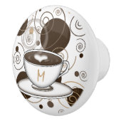 Bruine pokadots en grillen koffiepatroon keramische knop (Rechts)