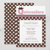 Bruine polaire dot & roze Quinceañera-uitnodiginge Kaart (Voorkant / Achterkant)