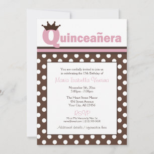 Bruine polaire dot & roze Quinceañera-uitnodiginge Kaart