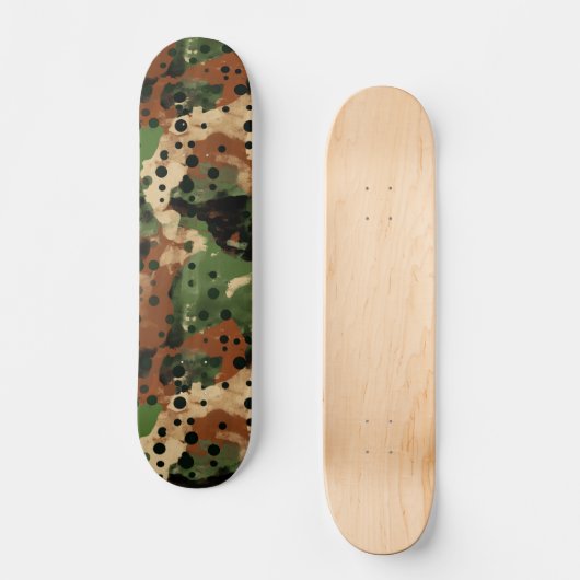 Bruine Polcamo Polka Dot en Camouflage Hybride Persoonlijk Skateboard (Voorkant)
