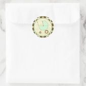 Bruine Polka Dot en Groene Baby Carriage Sticker (Tas)