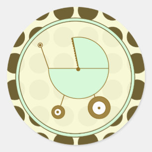 Bruine Polka Dot en Groene Baby Carriage Sticker