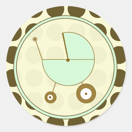 Bruine Polka Dot en Groene Baby Carriage Sticker (Voorkant)