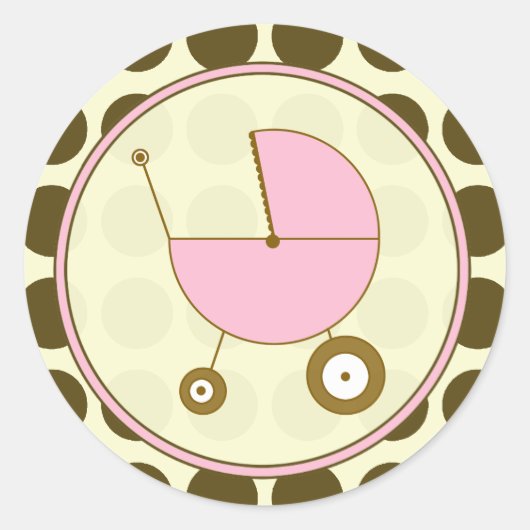 Bruine Polka Dot en Roze Baby Carriage Sticker (Voorkant)