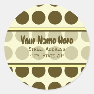 Bruine Polka Dot met Gele Adresetiketten Ronde Sticker