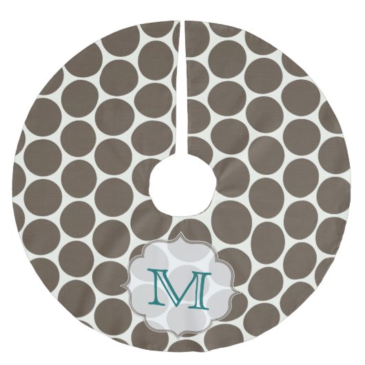 Bruine Polka Dot Print Monogram Initiaal boomrok Kerstboom Rok (Voorkant)