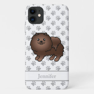 Bruine Pomeranian Lieve Cartoon Hond & Naam Case-Mate iPhone Case