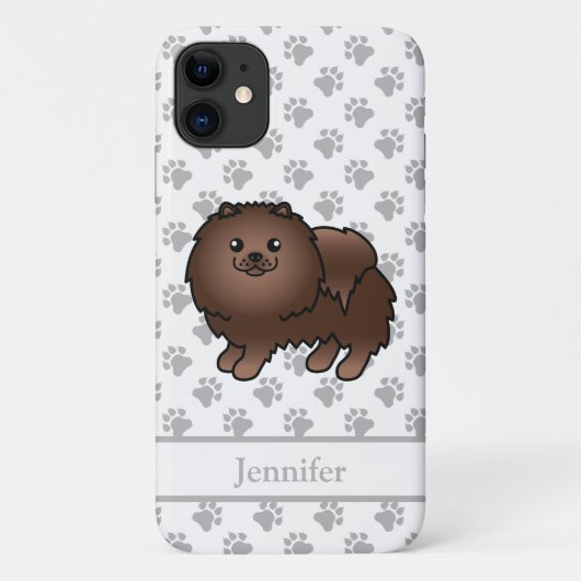 Bruine Pomeranian Lieve Cartoon Hond & Naam Case-Mate iPhone Case (Achterkant)