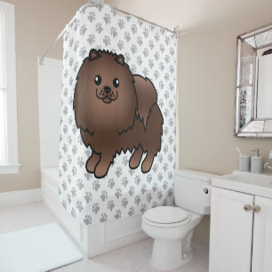 Bruine Pomeranian Lieve Cartoon Hond & Pootjes Douchegordijn