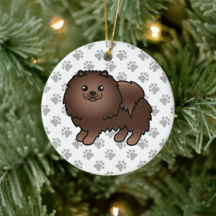 Bruine Pomeranian Lieve Cartoon Hond & Pootjes Keramisch Ornament