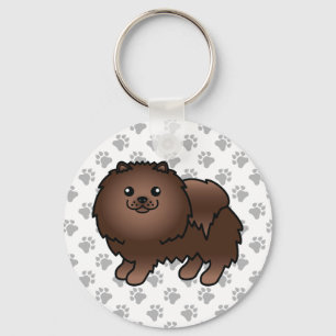 Bruine Pomeranian Lieve Cartoon Hond & Pootjes Sleutelhanger