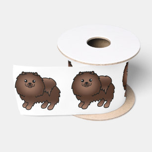 Bruine Pomeranian Lieve Cartoon Hond Satijnen Lint