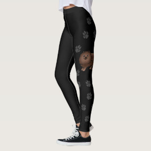 Bruine Pomeranian Schattige Cartoon Hond & Pootafd Leggings