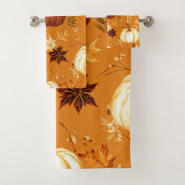 Bruine pompoen Bloemen Herfst en Herfst Patroon Bad Handdoek