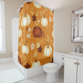Bruine pompoen Bloemen Herfst en Herfst Patroon Douchegordijn (In situ)