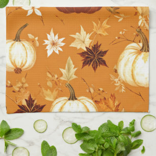 Bruine pompoen Bloemen Herfst en Herfst Patroon Theedoek