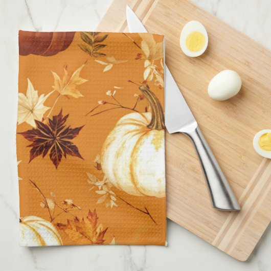 Bruine pompoen Bloemen Herfst en Herfst Patroon Theedoek (Quarter Fold)