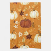 Bruine pompoen Bloemen Herfst en Herfst Patroon Theedoek (Verticaal)