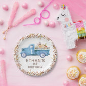 Bruine pompoen vrachtwagen 1ste verjaardag papieren bordje (Feest)