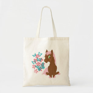 Bruine Pony met bloemen en buisjes Tote Bag