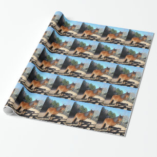 Bruine pony turquoise Lucht Cadeaupapier