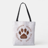 Bruine Poot Print en Woof Words Bedrijfsnaam Tote Bag (Achterkant)
