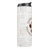Bruine Poot Print met Bedrijfsnaam Woof Art Thermosbeker (Gedraaid links)
