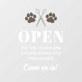 Bruine Poot Schaar Openingsuren Hondentrimsalon Raamsticker (Vel)