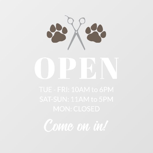 Bruine Pootschaar Openingsuren Hondentrimsalon Raamsticker (Vel)