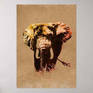 Bruine Pop Art Olifant Ink Paint Poster