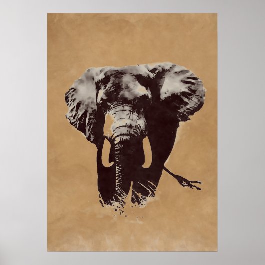 Bruine Pop Art Olifant Ink Paint Poster (Voorkant)