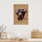 Bruine Pop Art Olifant Ink Paint Poster (Keuken)