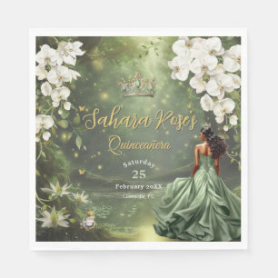 Bruine Prinses en Kikker Sage Groene Quinceanera 1 Servet