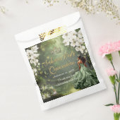 Bruine Prinses en Kikker Wijze Groen Quinceanera 1 Bedankzakje (Gezegeld)