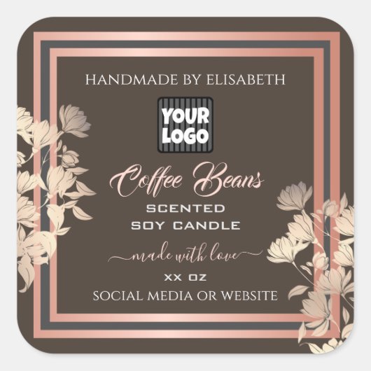 Bruine productlabels Aangepast Logo Gold Vierkante Sticker (Voorkant)