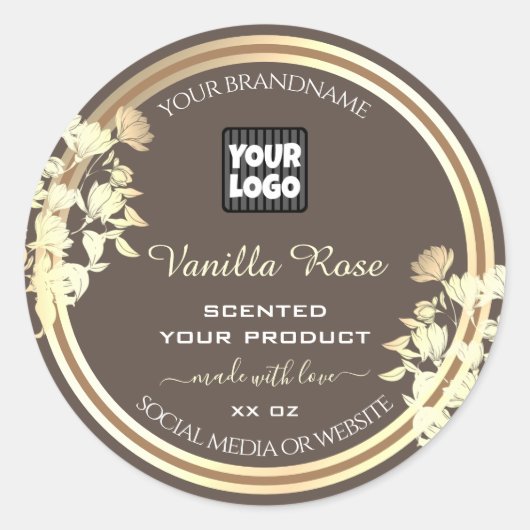 Bruine productverpakking Etiketten Goud Lijst en L (Voorkant)