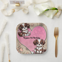 Bruine Puppied Hond Roze Poot & Hart Verjaardagsfe