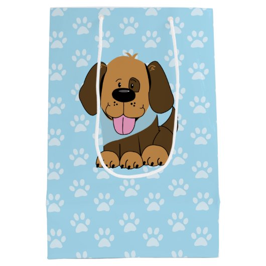 Bruine puppy Dog Blue Paw-prullenbak Medium Cadeauzakje (Achterkant)