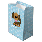 Bruine puppy Dog Blue Paw-prullenbak Medium Cadeauzakje (Achterkant Gekanteld)