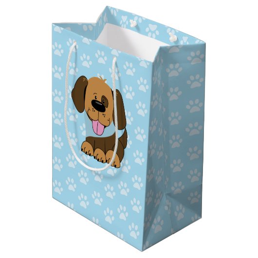 Bruine puppy Dog Blue Paw-prullenbak Medium Cadeauzakje (Achterkant Gekanteld)