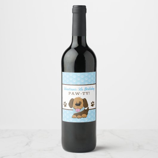 Bruine puppy Dog Wine Labels Wijn Etiket (Voorkant)